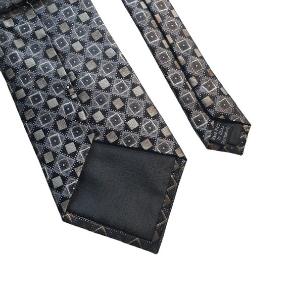 Joseph Feiss International Men Necktie Geometric Patterned Silk Tie Black Silver - Picture 5 of 5